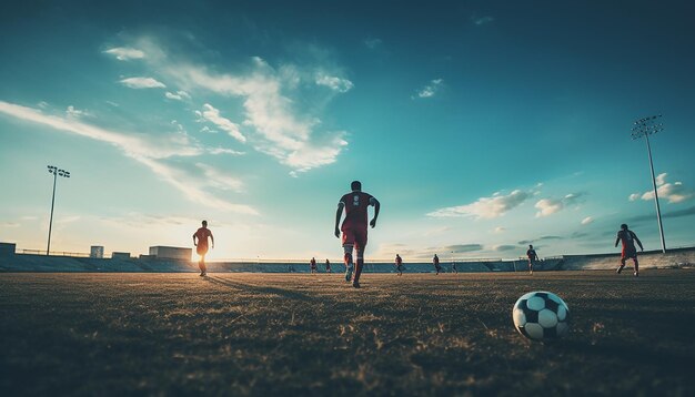 フィールドでの最小のサッカー写真 マクロ高品質の写真撮影