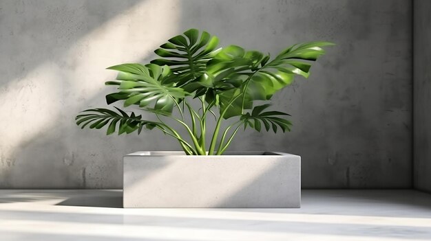 Minimal square concrete podium green tropical tree Generative AI