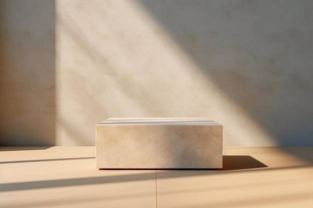 Minimal square concrete podium in sunlight for modern luxury beauty cosmetic product display