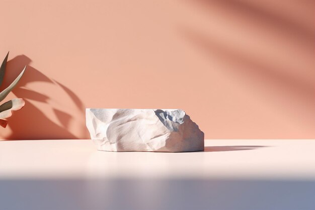 Minimal stone podium with warm pastel color for packaging branding and cosmetic presentation