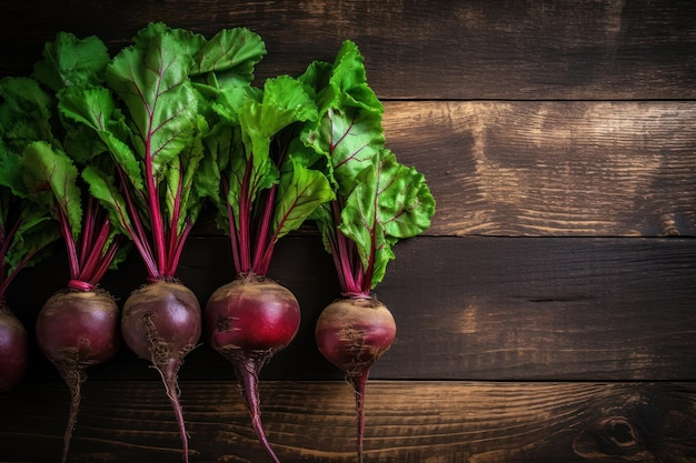 Minimal Style Beetroots on Rustic Wooden Background AI Generated
