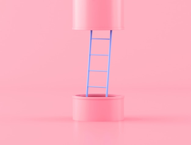 写真 ピンクのパイプの最小限のスタイルの青いはしご
