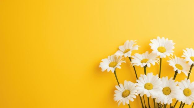 Minimal style of chamomile flowers on a yellow background ai generated