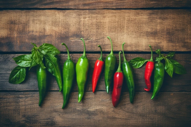 Minimal Style Chilis on Rustic Wooden Background AI Generated