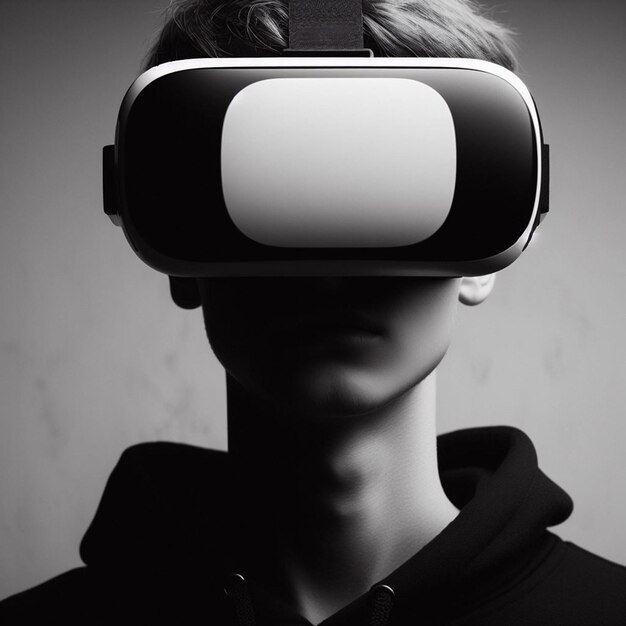 VR 헤드을 착용한 사람의 최소한의 이미지 스타일