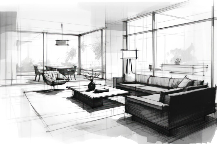 Photo minimal style interior sketch architecture furniture