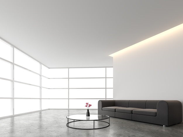 minimal style living room with white backdrop 3d render