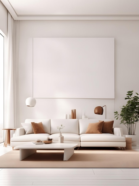 Minimal style Modern white living room with blank white wall for copy space 3d render