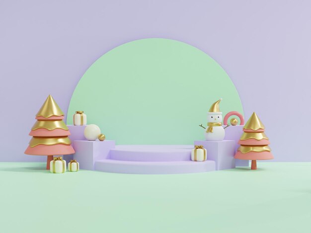 Minimal Style Podium 3D Illustratieontwerp voor Kerstmis en Nieuwjaarsfestival Ronde platform Illustratie achtergrond voor product showcase of Social Media Banner