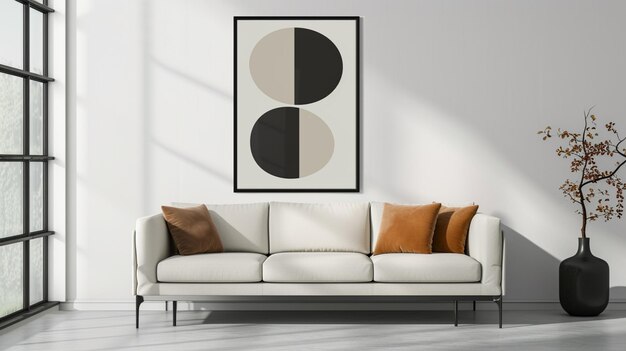 Minimal style poster design with frameIin living room with sofa