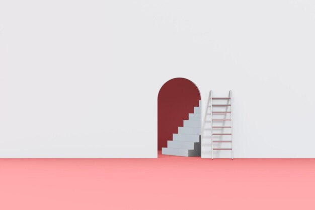 Minimal style room with ladder and stairs 3d render background