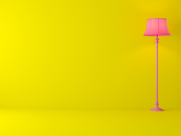 ミニマルスタイルの黄色い部屋の3Dレンダリングクラシックスタイルのピンクのランプで飾る