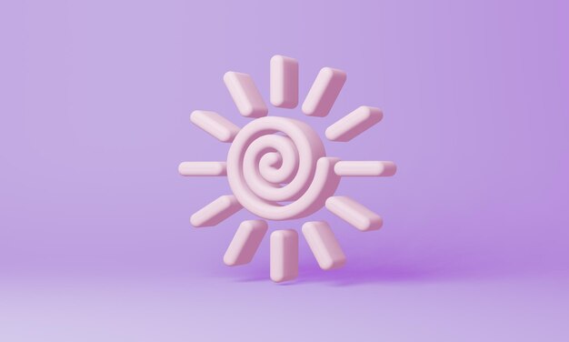 Minimal sun symbol on purple background 3d rendering