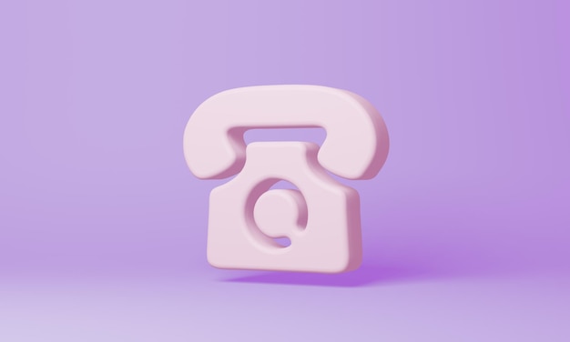 Foto simbolo del telefono minimo su sfondo viola rendering 3d