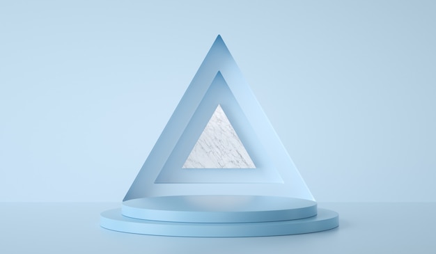 Minimal template podium on triangle and green background d render