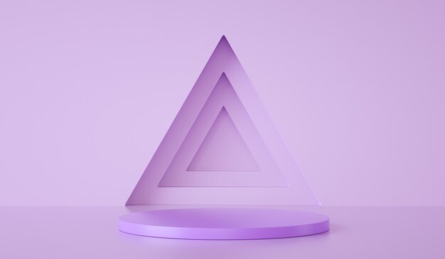 Minimal template podium on triangle and purple background d render