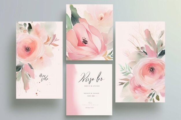 Photo minimal templates with watercolor shapes and floral design for postcard banner social media posts