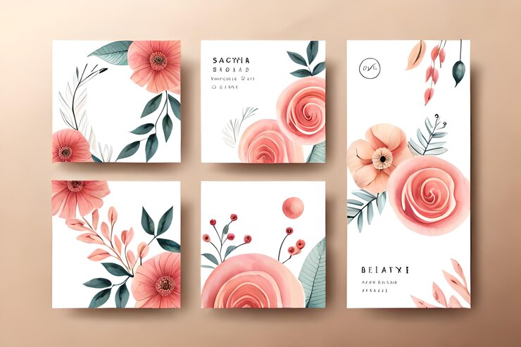 Photo minimal templates with watercolor shapes and floral design for postcard banner social media posts