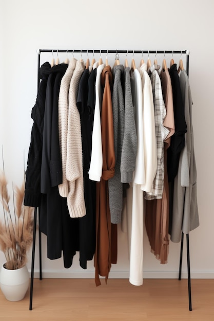 Minimal trendy capsule wardrobe in natural colors for cold weather Autumn and winter fashion