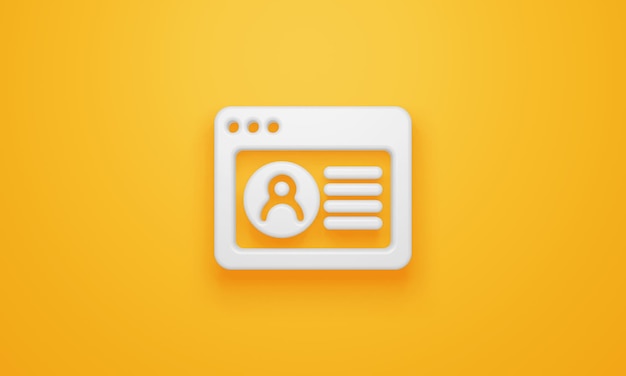 Minimal user info window symbol on yellow background 3d rendering