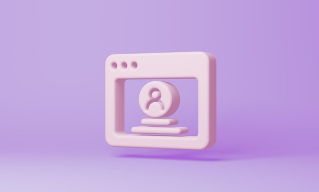 Minimal user profile window symbol on purple background 3d\
rendering