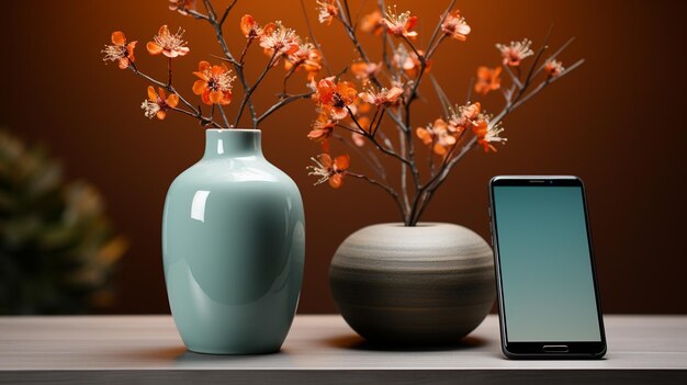 Minimal vase and phone mockup