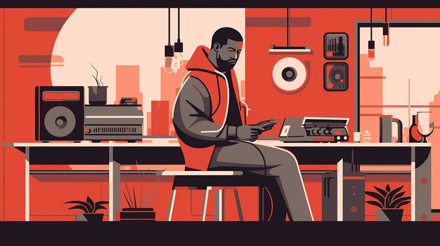 Minimal Vector Illustration A DJ in Blue and Red Tones