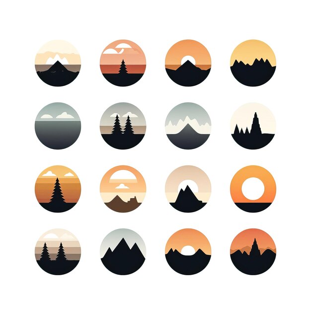 Photo minimal vector mountains and landscapes on white backgr