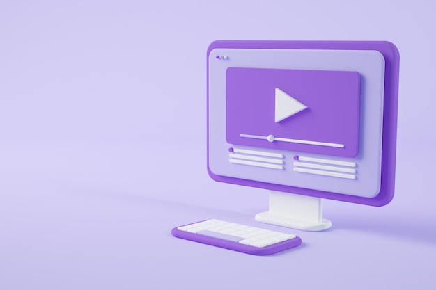 Minimal video streaming on computer concept 3d rendering
