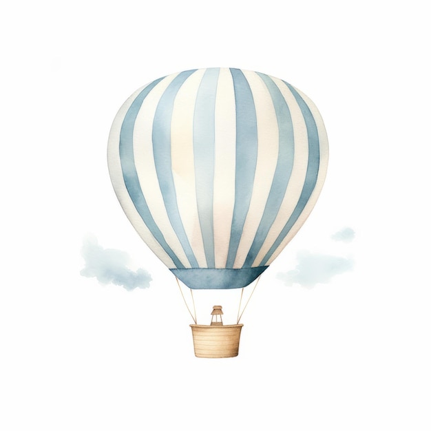 Minimal Watercolor Rug Print With Light Blue Striped Hot Air Balloon