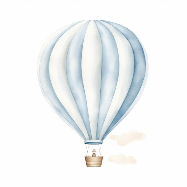 Minimal Watercolor Tray Print With Light Blue Striped Hot Air Balloon