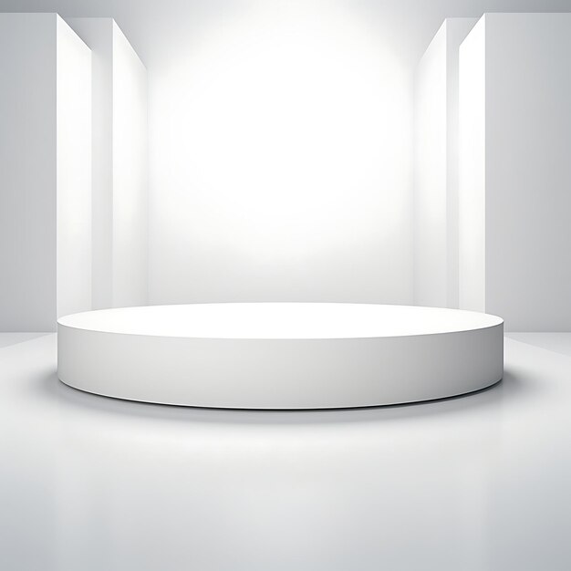 Minimal White Circle Podium Stage on White Studio Background