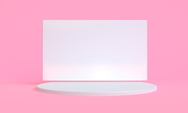 写真 最小限の白いジオメトリピンクの背景に製品を表示するための表彰台でモックアップの抽象的な形、3dレンダリング