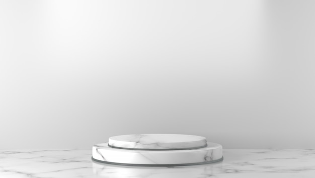 Minimal white Marble Cylinder showcase podium in background