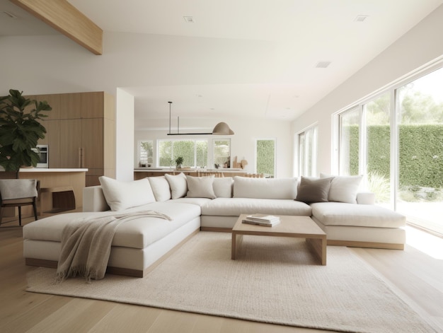 Minimal white modern living room with modern comfortable furniture Generative AI