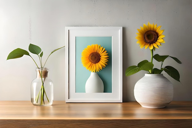 Minimal White Picture Frame Canvas Display With Flower in Vase