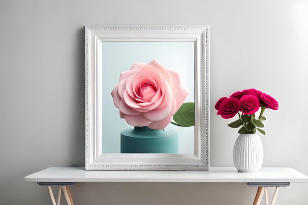 Minimal White Picture Frame Canvas Display With Flower in Vase