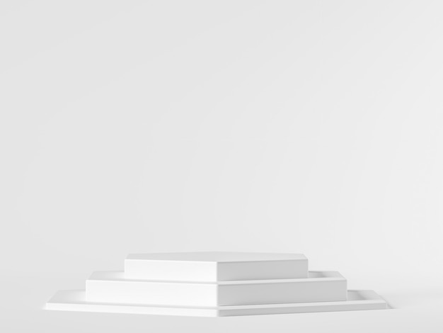 Minimal white podium, square shape with steps