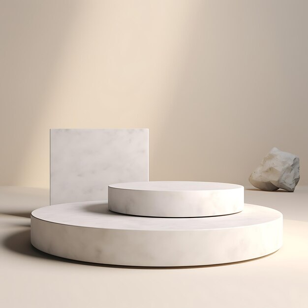 Minimal White Stone Podium for Cosmetic Product Display