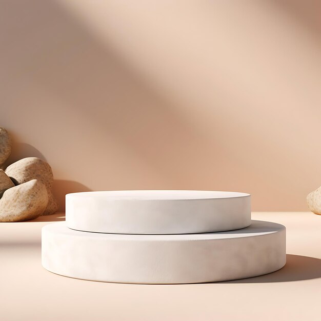 Minimal White Stone Podium for Cosmetic Product Display