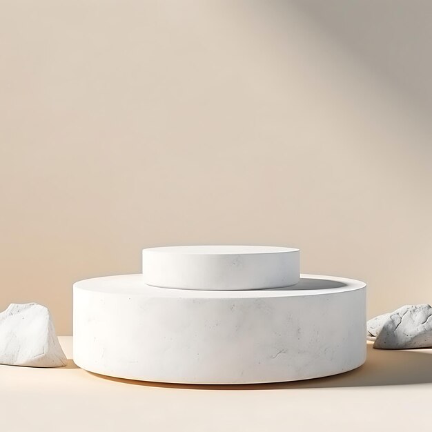 Minimal White Stone Podium for Cosmetic Product Display