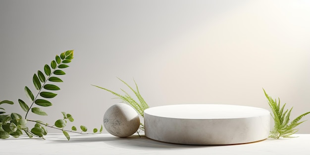 minimal white stone podium for displaying products and creating a natural background
