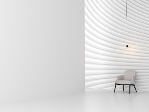 Minimal white style room with corrugated wall 3d render,decorate with white fabric and black wood furniture