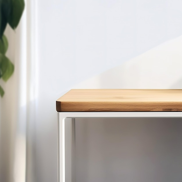 Minimal wooden top table in white background