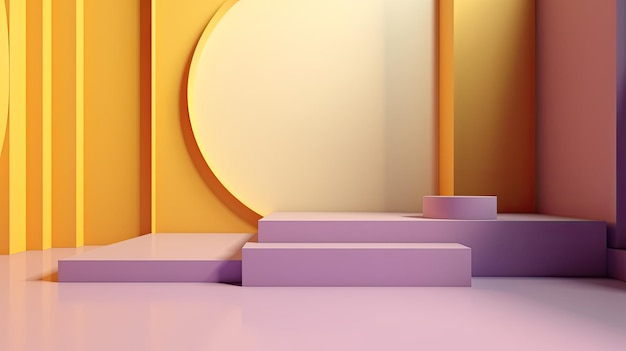 Minimal yellow purple geometric showcase scene podium background and direct light with generative ai