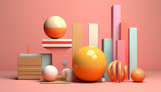 Minimale 3D-objecten met kleurrijke scène gemaakt met gegenereerde AI-technologie