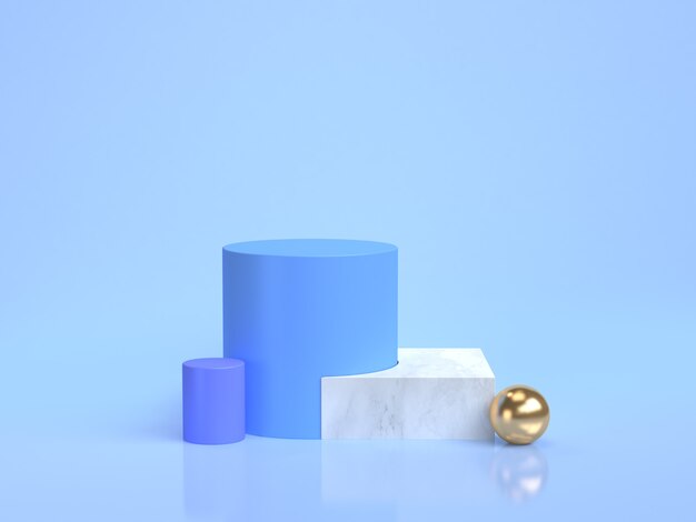 Minimale 3d-rendering blauwe scène geometrische vorm groep ingesteld goud marmer