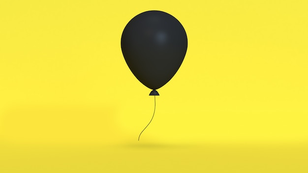 Foto minimale abstracte 3d zwarte ballon links ruimte gele achtergrond gele scène 3d-rendering