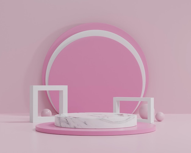 Minimale abstracte achtergrond en 3D-rendering marmeren stapvoetstuk Scène in pastelroze en wit