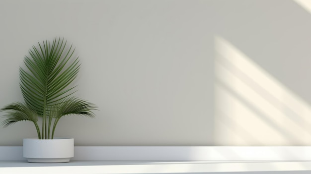 Minimale abstracte achtergrond voor productpresentatie plant en schaduwen op de muur